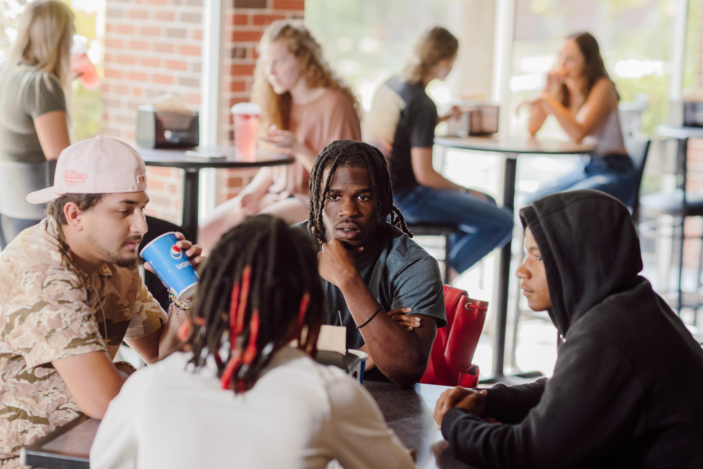 Students gathered around tables in Lakeside Coffee Shop